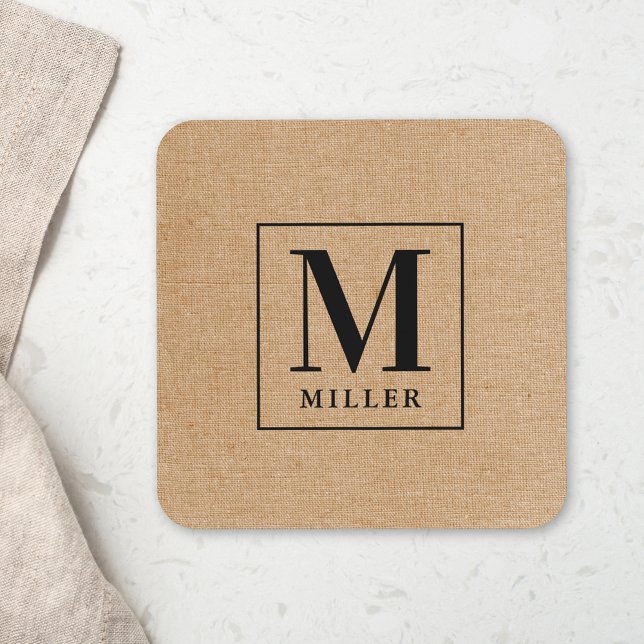 Rustic Brown Family Name Monogram Coaster (Creator Uploaded)
