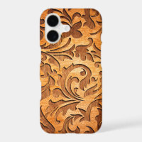 Rustic Brown Faux Wood Floral Swirls Carved