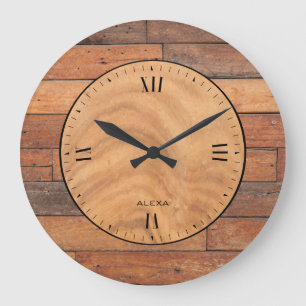 Rustic brown faux wood planks large clock