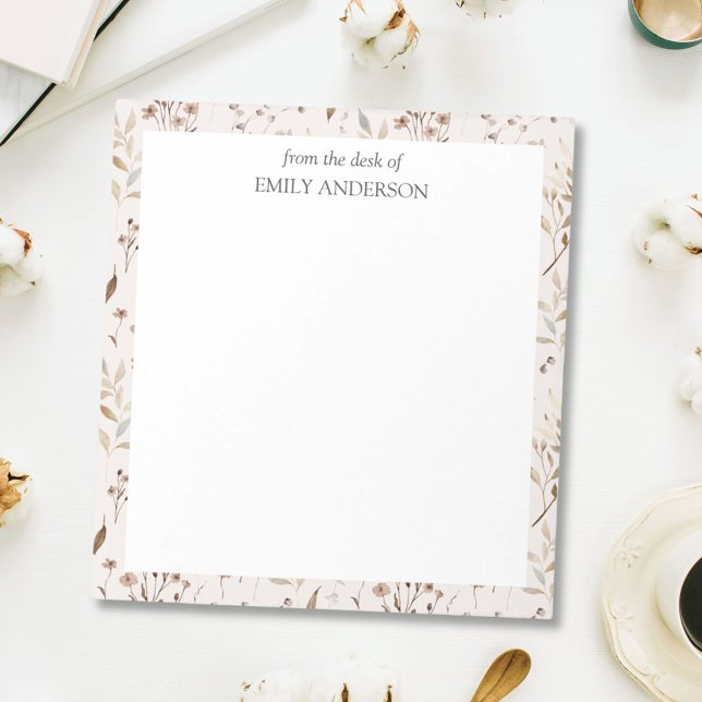 Rustic Brown Floral Botanical From The Desk of Notepad (In situ)