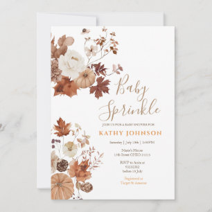 Rustic Brown Floral Fall Baby Sprinkle Invitation