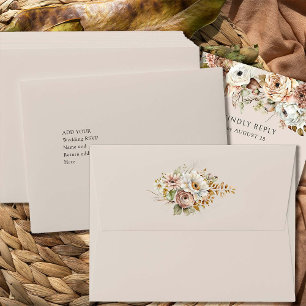 Rustic Brown Floral Pre-Addressed Wedding RSVP Envelope