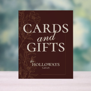 Rustic Brown Floral Wedding Gift Table Acrylic Sign