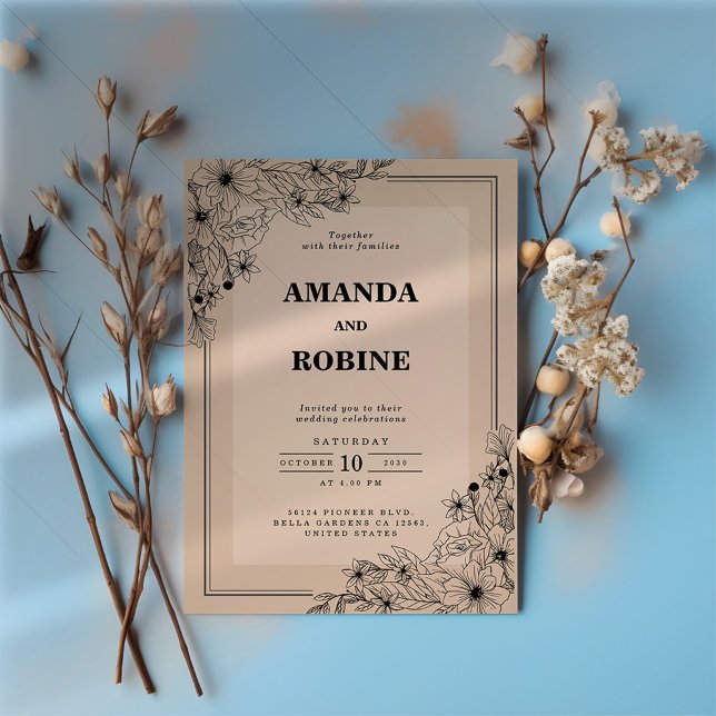 Rustic Brown Floral Wedding Invitation (Creator Uploaded)