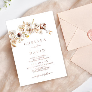 Rustic Brown Floral Wildflowers Wedding  Invitation