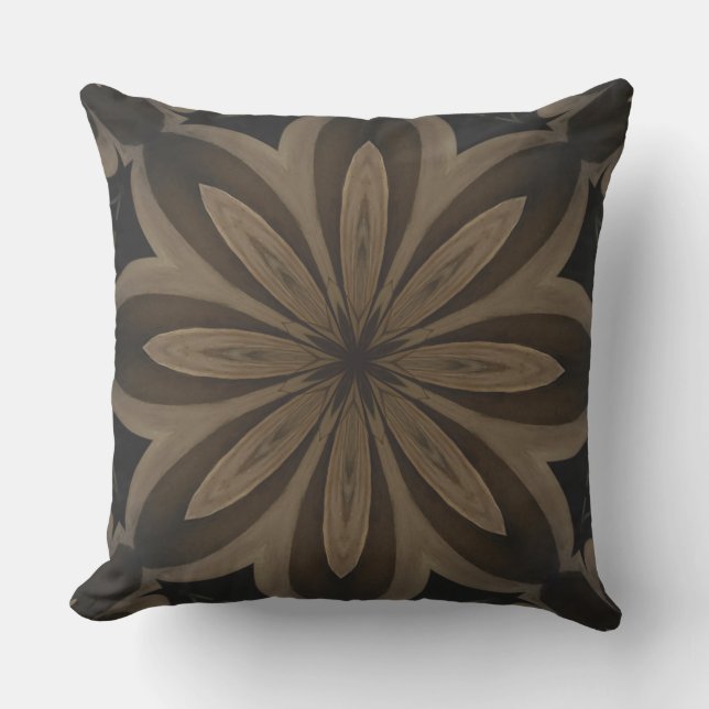 Rustic Brown Flower Kaleidoscope Design Outdoor Cushion (Front)