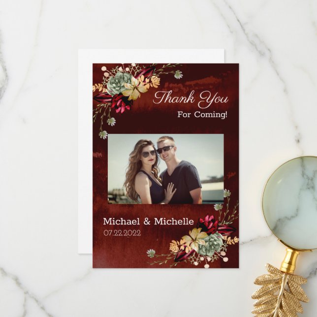 Rustic Brown Flowers Wedding Thank You Card (Front/Back In Situ)