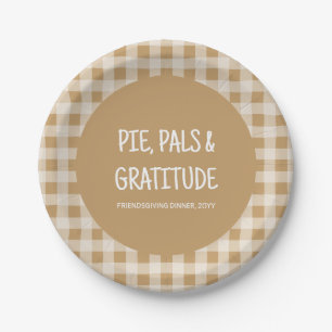 Rustic Brown Gingham Friendsgiving Dinner Party Paper Plate