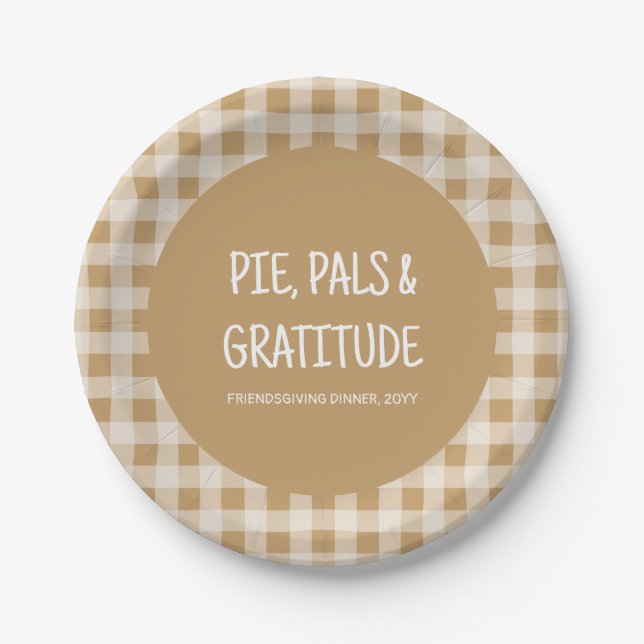 Rustic Brown Gingham Friendsgiving Dinner Party Paper Plate (Front)
