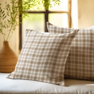 Rustic brown Gingham Plaid farmhouse pattern Cushion