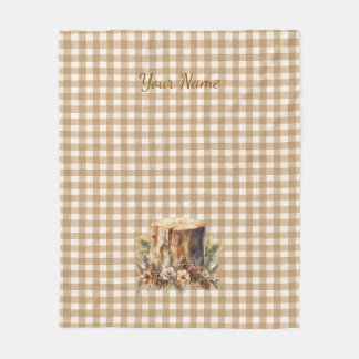 Rustic Brown Gingham Woodland Personalised Fleece Blanket