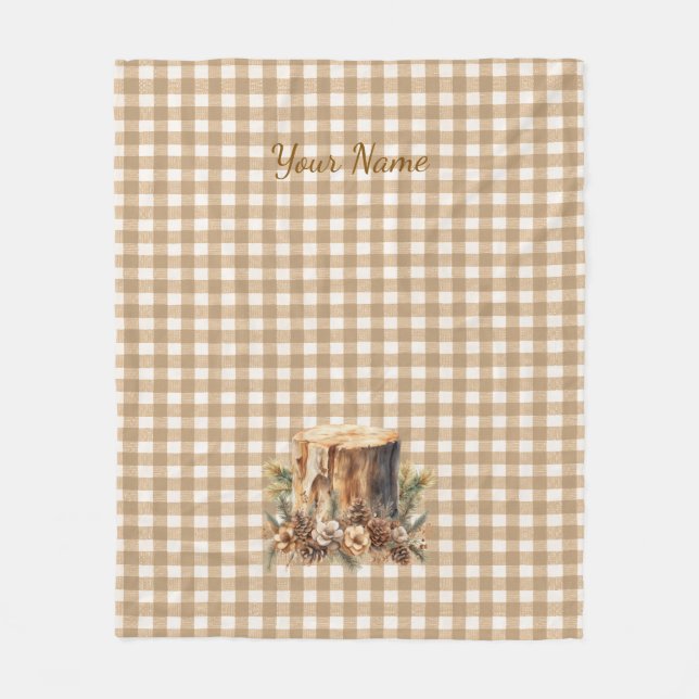 Rustic Brown Gingham Woodland Personalised Fleece Blanket (Front)