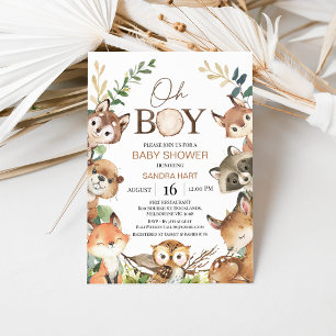 Rustic Brown Green Watercolor Woodland Baby Shower Invitation