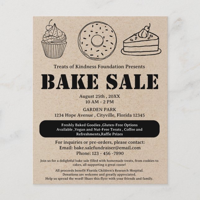 Rustic Brown Kraft Bake Sale Flyer (Front)