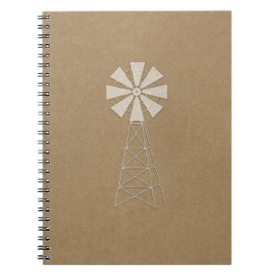 Rustic Brown Kraft Farm Windmill Country Modern Notebook