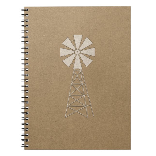 Rustic Brown Kraft Farm Windmill Country Modern Notebook (Front)