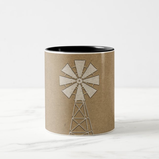 Rustic Brown Kraft Farm Windmill Country Modern Two-Tone Coffee Mug (Center)
