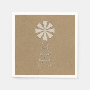 Rustic Brown Kraft Farm Windmill Modern Wedding Napkin