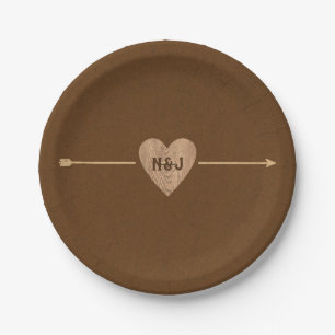 Rustic Brown Kraft Heart Arrow Bridal Shower Paper Plate