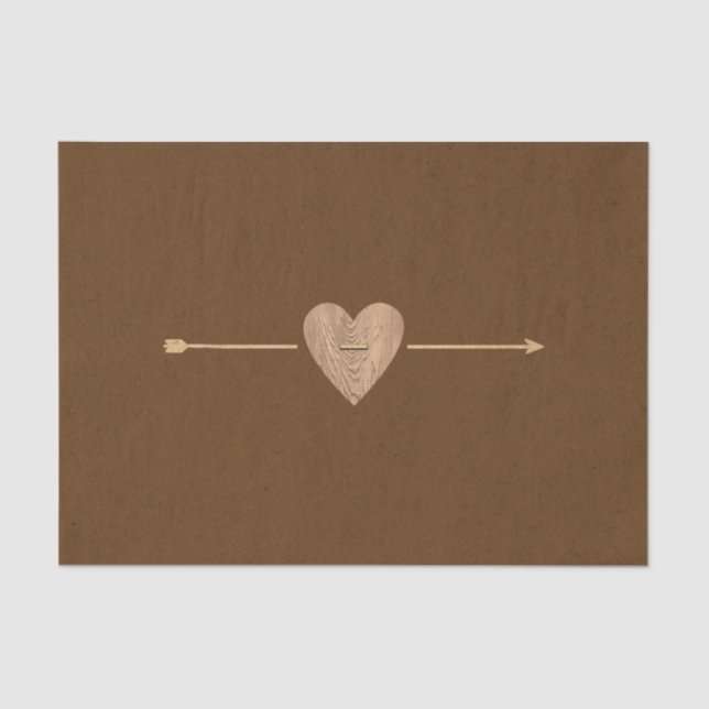 Rustic Brown Kraft Heart Arrow Bridal Shower Tissue Paper (Front)