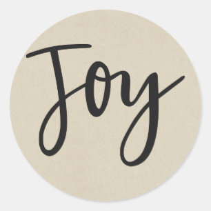 Rustic Brown Kraft Holiday Christmas JOY Favour Classic Round Sticker