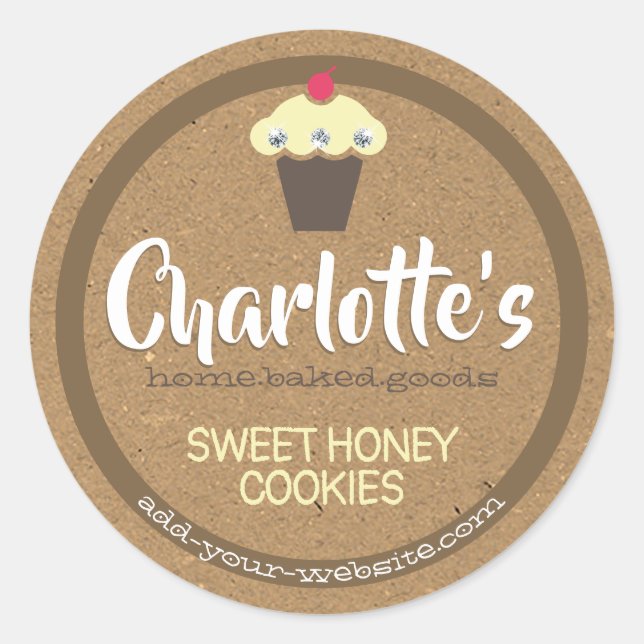 Rustic Brown Kraft Paper Cupcake Cute Baking Label (Front)