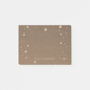Rustic Brown Kraft Paper Gold Stars Monogrammed Post-it Notes