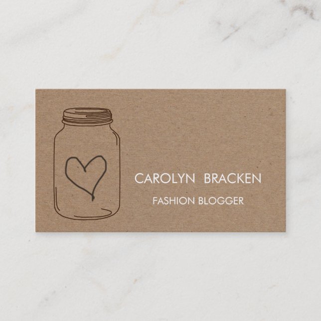 Rustic Brown Kraft Paper Heart Illustration Business Card (Front)