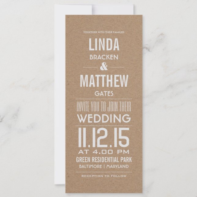 Rustic Brown Kraft Paper Modern Text Wedding Invitation (Front)