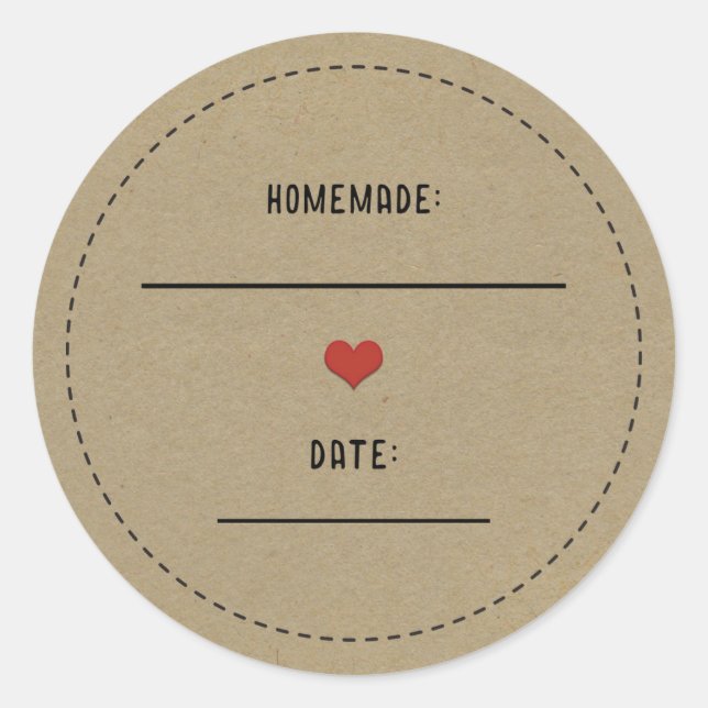 Rustic Brown Kraft Red Heart Homemade Canning Jar Classic Round Sticker (Front)
