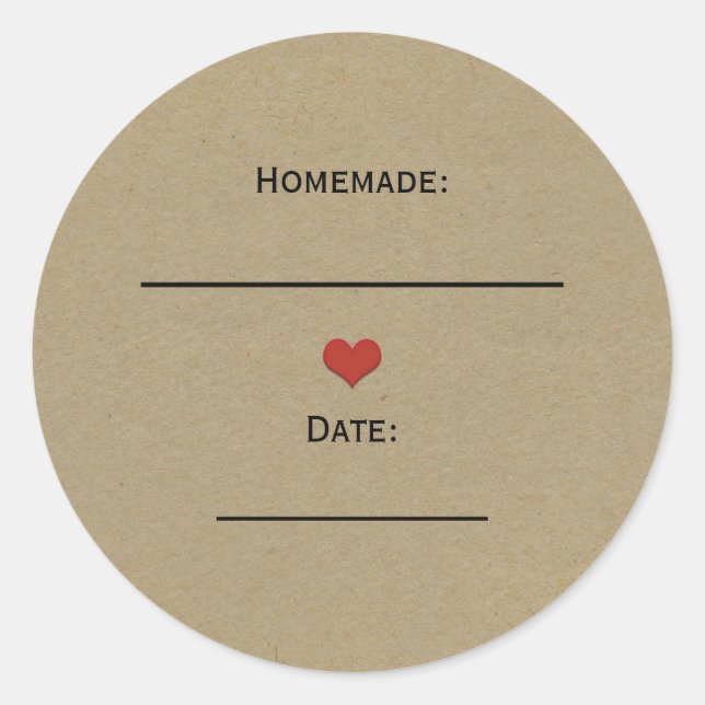 Rustic Brown Kraft Red Heart Homemade Canning Jar Classic Round Sticker (Front)