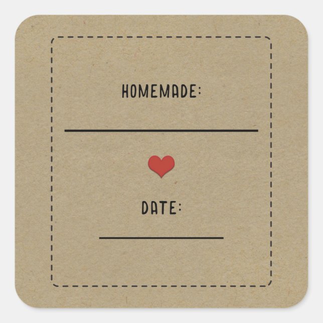 Rustic Brown Kraft Red Heart Homemade Canning Jar Square Sticker (Front)
