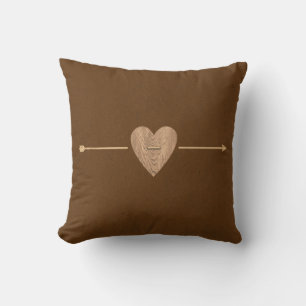 Rustic Brown Kraft Wood Heart & Arrow Cushion