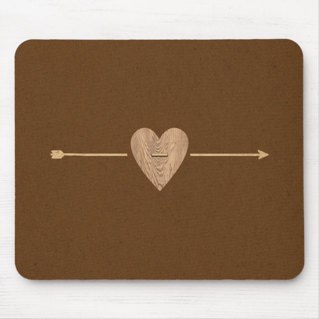 Rustic Brown Kraft Wood Heart & Arrow Mouse Pad (Front)