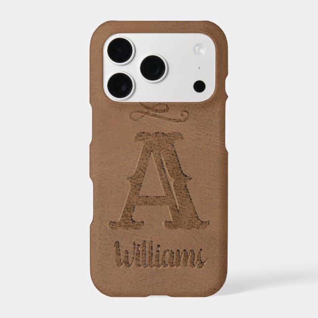 Rustic Brown Leather Custom Monogram Name (Back)