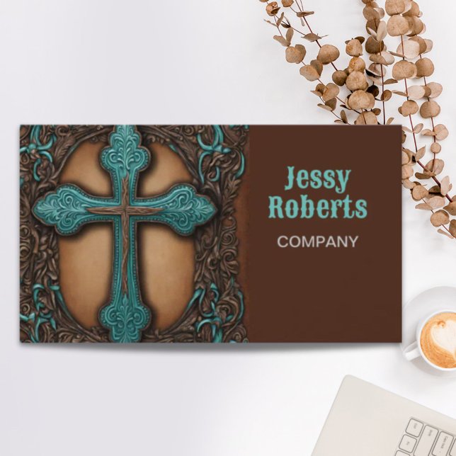 rustic brown leather western country cross business card (rustic brown leather western country cross business card)
