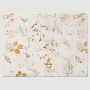 Rustic Brown Leaves Fall Foliage on Cream Tissue Paper