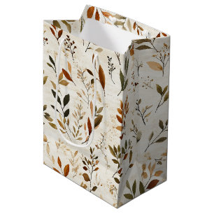 Rustic Brown Leaves on Cream Background Medium Gift Bag