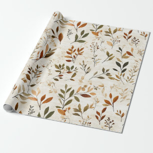 Rustic Brown Leaves on Cream Background Wrapping Paper