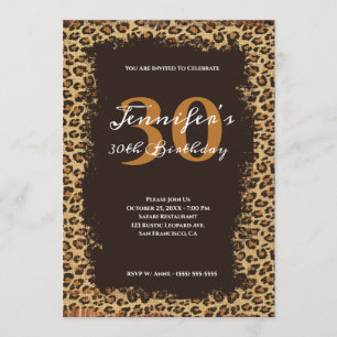 Rustic Brown Leopard Burlap Grunge 30th Birthday Invitation