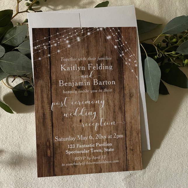 Rustic Brown & Lights Post-Wedding Reception Only Invitation (Creator Uploaded)
