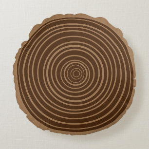 Rustic Brown Log Tree Rings Circle Pillow