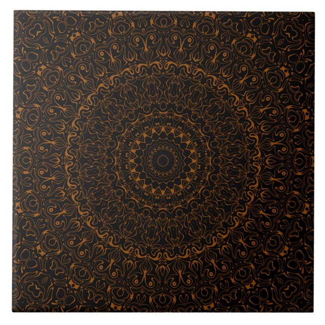 Rustic Brown Mandala with Western Charm Ceramic Tile (Front)