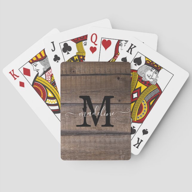 Rustic Brown Monogram Script Custom  Playing Cards (Back)