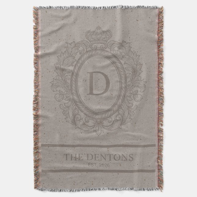 Rustic Brown Monogram Woven Throw Blanket (Front Vertical)