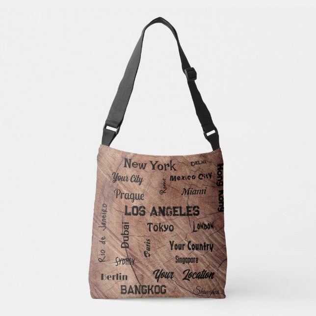 rustic brown most famous cities of the world crossbody bag (Front)