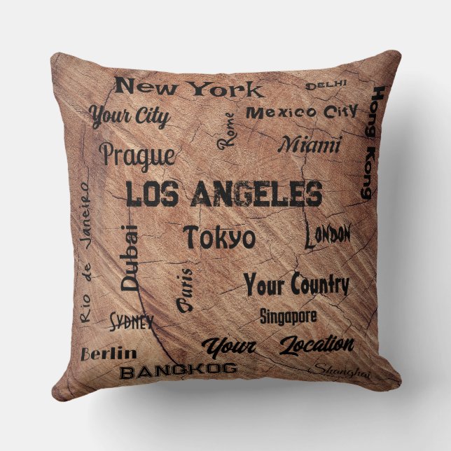 rustic brown most famous cities of the world cushion (Back)