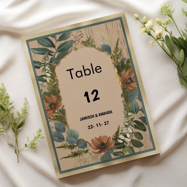 Rustic brown orange gold mint floral Table Numbers (Rustic brown orange gold mint floral Table Numbers )