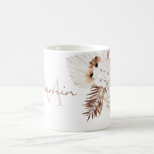 Rustic Brown Pampas Grass White Orchids Monogram Coffee Mug