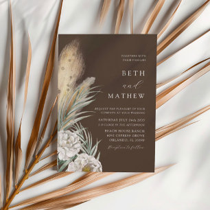 Rustic Brown Pampass Grass & Floral Wedding Invitation